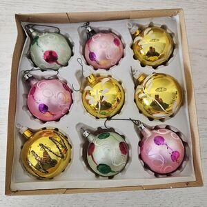 Hand Decorated Mouth Blown Small Glass Ornaments Made In Brazil Vtg Set Of 12